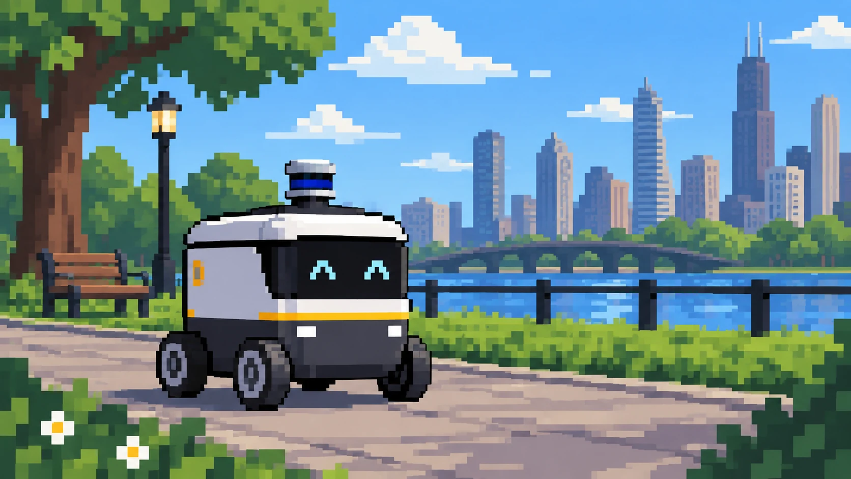 Pixel art robot illustration
