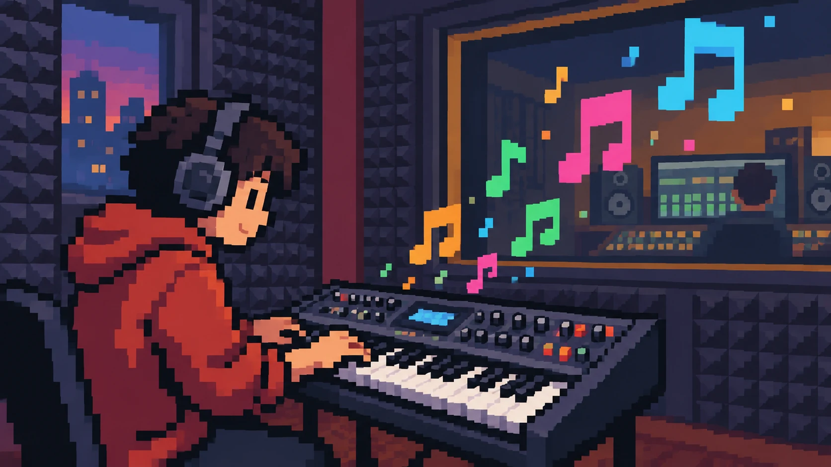 Pixel art music illustration