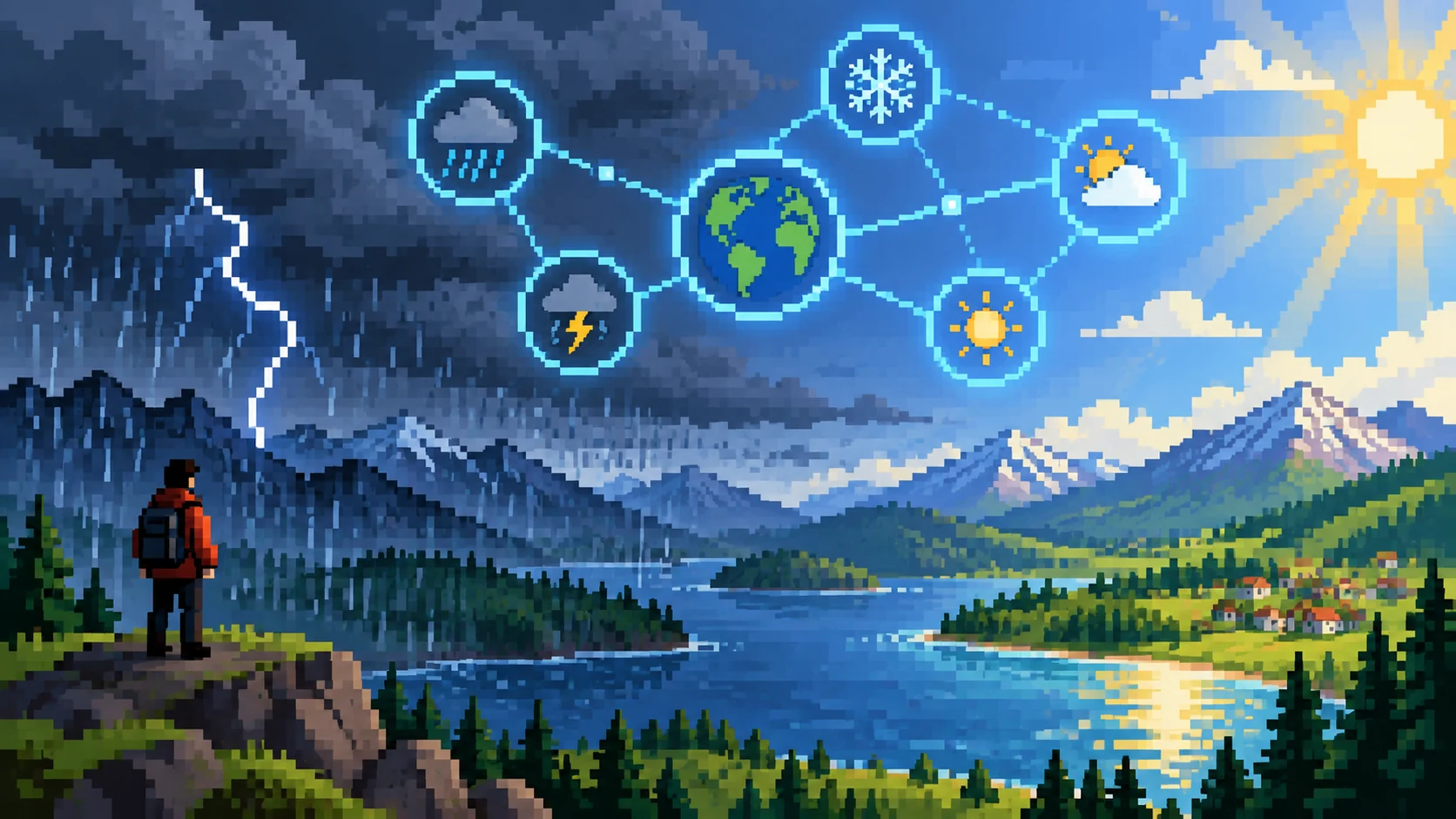Pixel art weather illustration