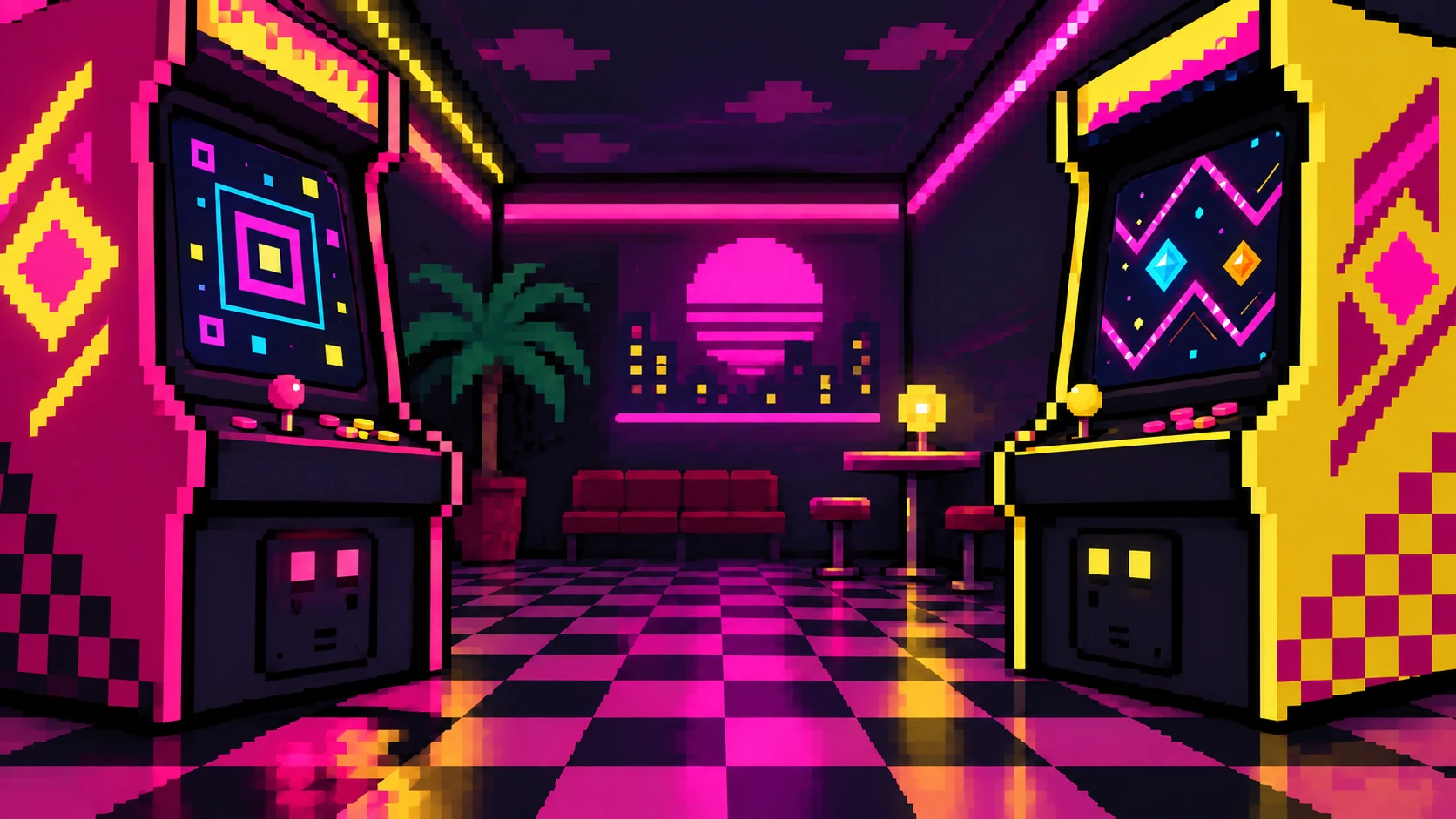 Pixel art arcade illustration