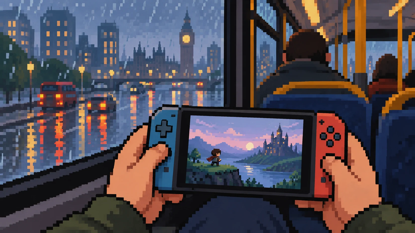 Pixel art handheld illustration