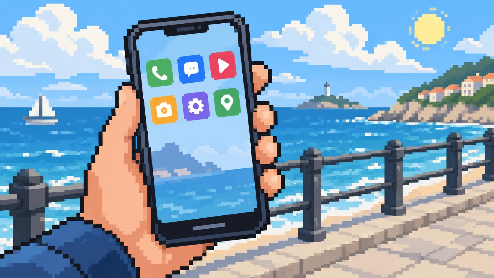Pixel art phone illustration