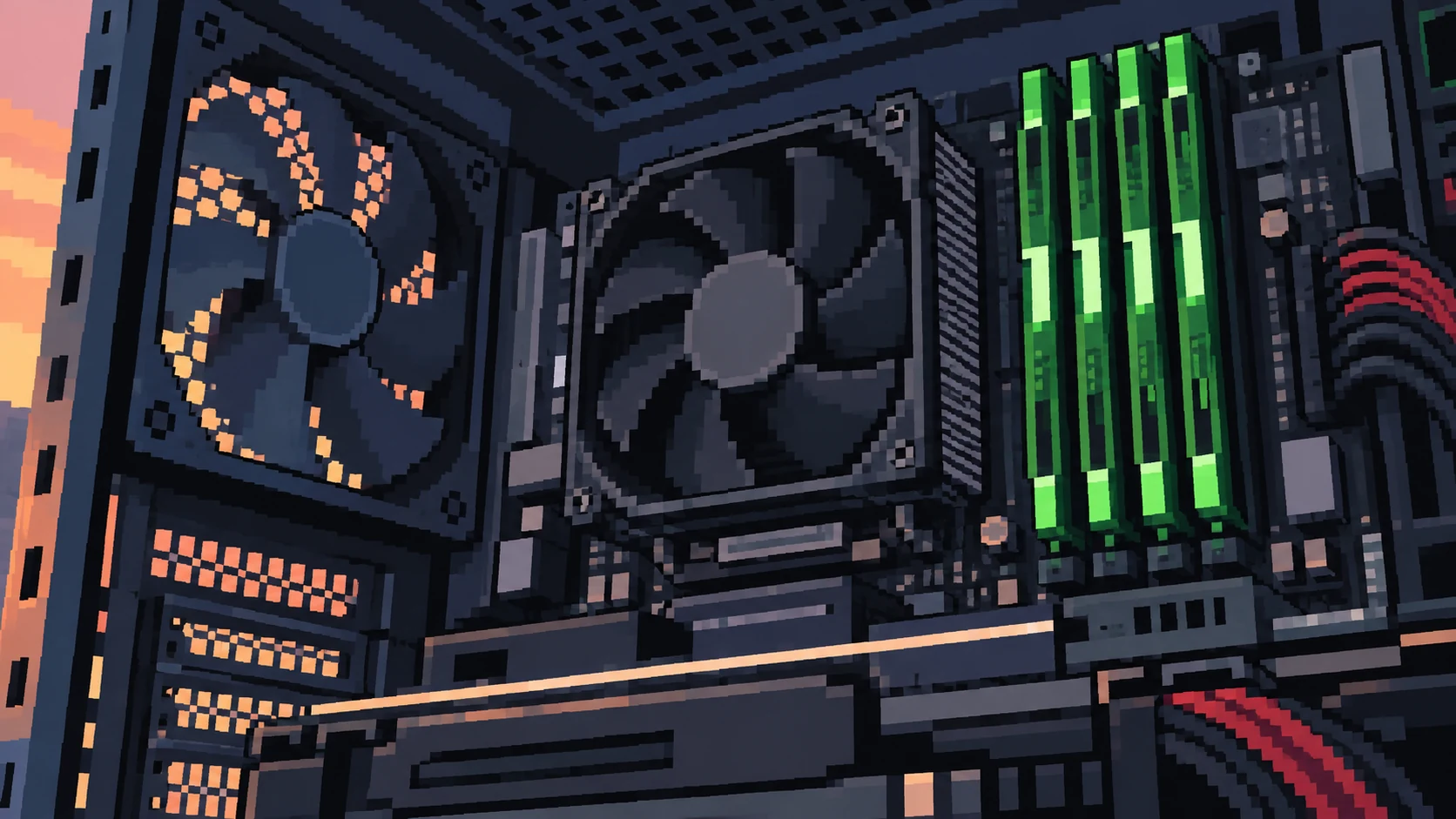 Pixel art pc case illustration