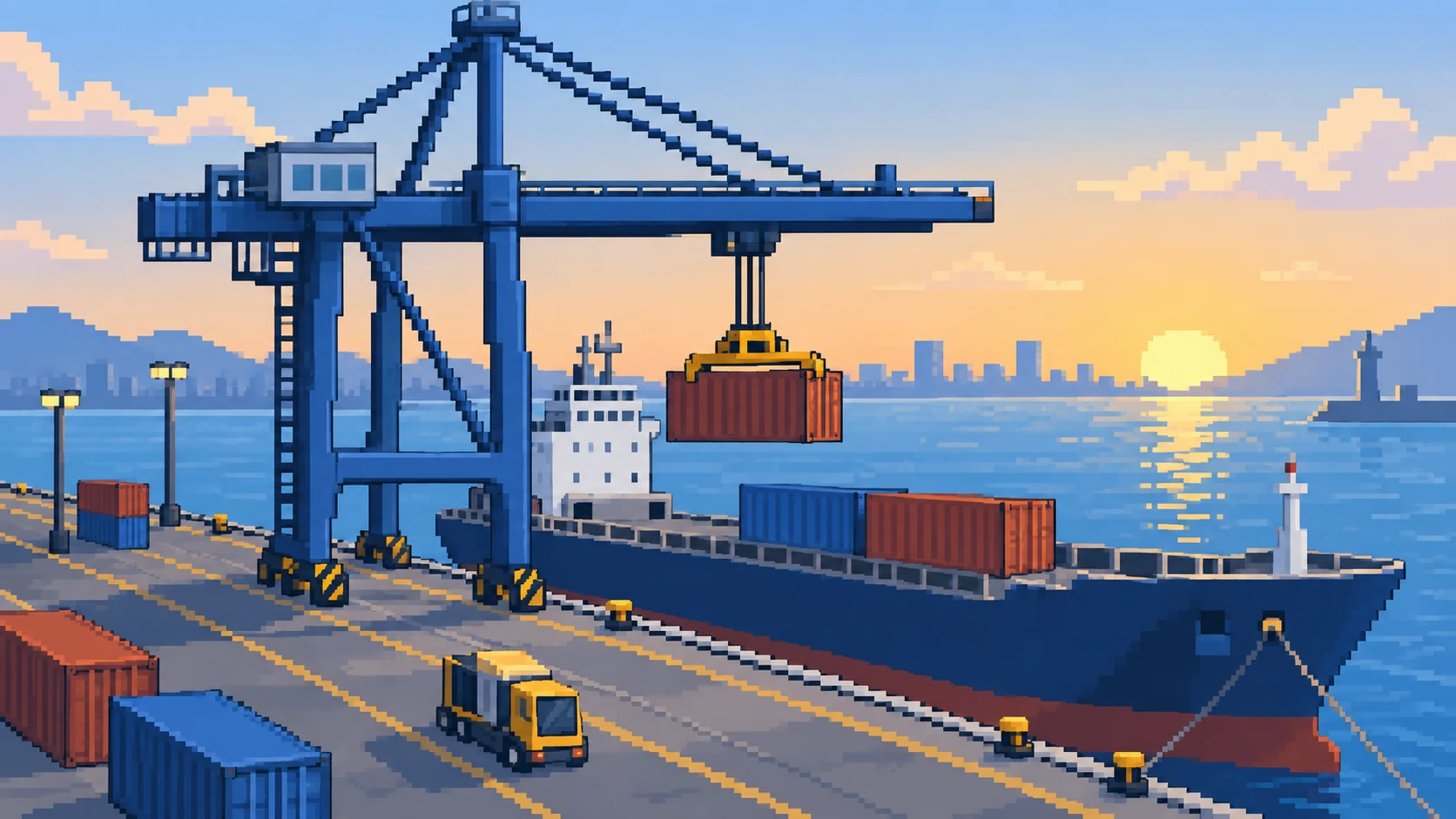 Pixel art port illustration