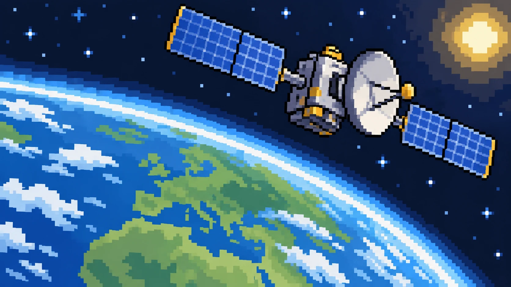 Pixel art satellite illustration