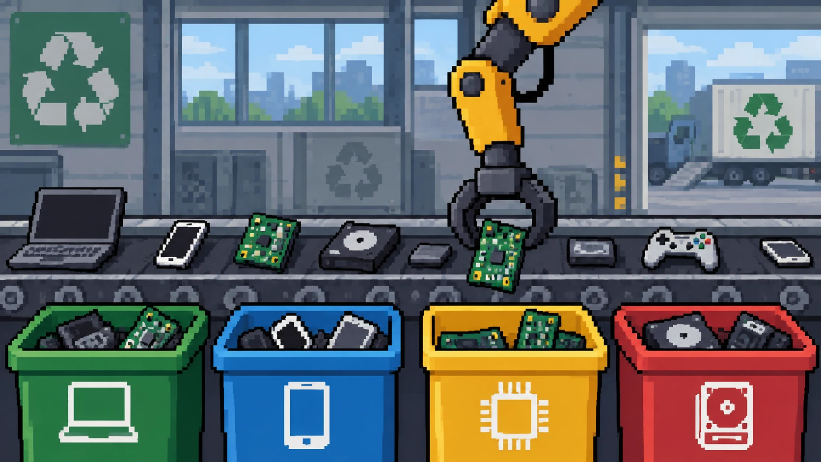 Pixel art recycling illustration