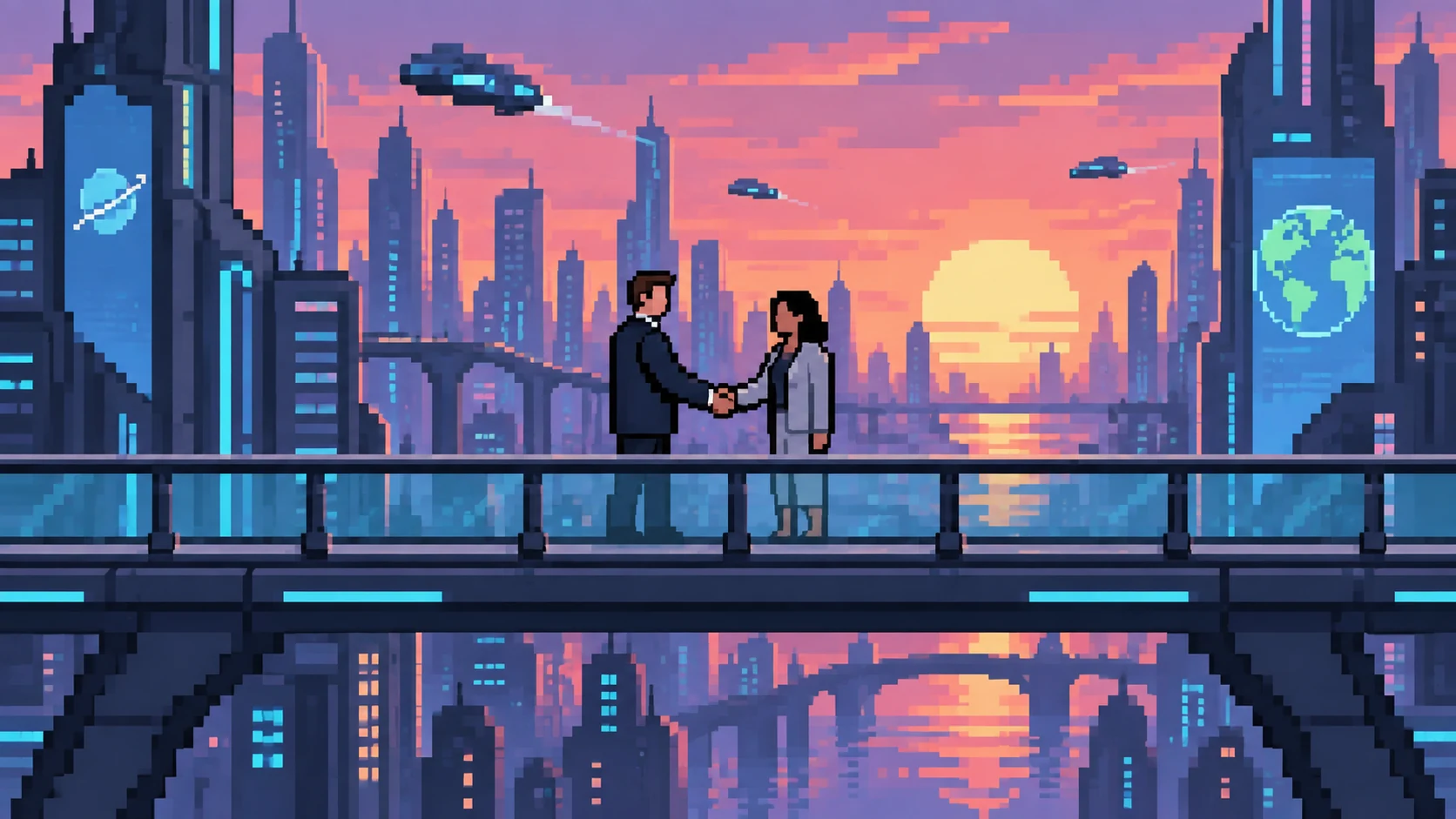 Pixel art collaboration illustration