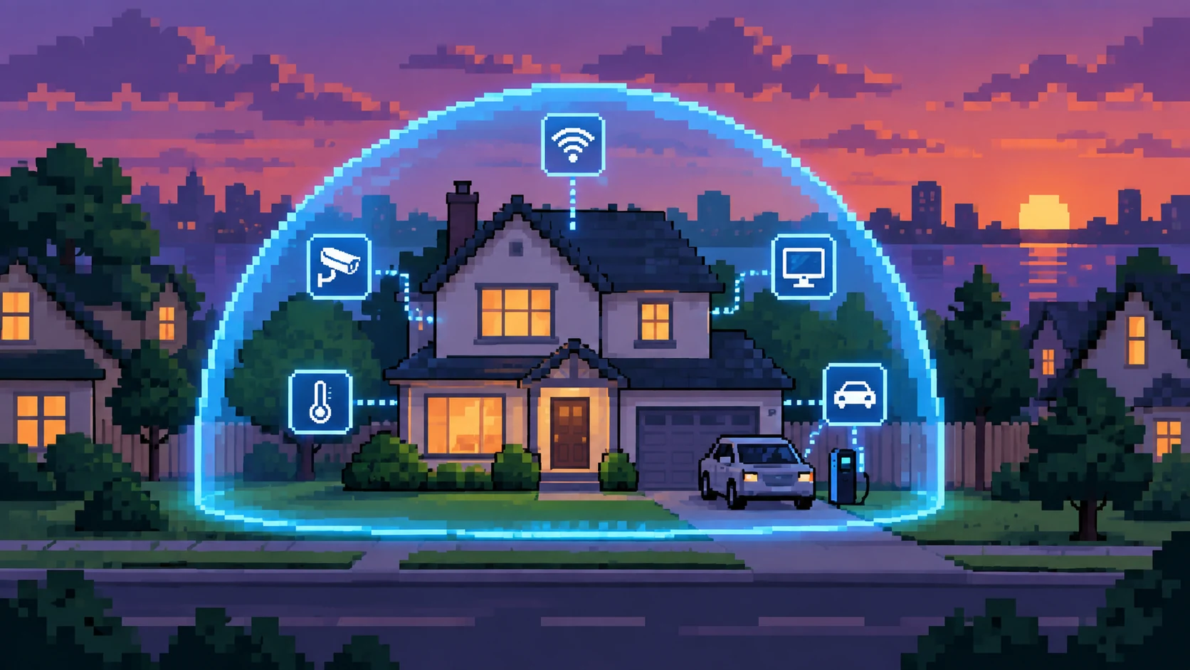 Pixel art network illustration